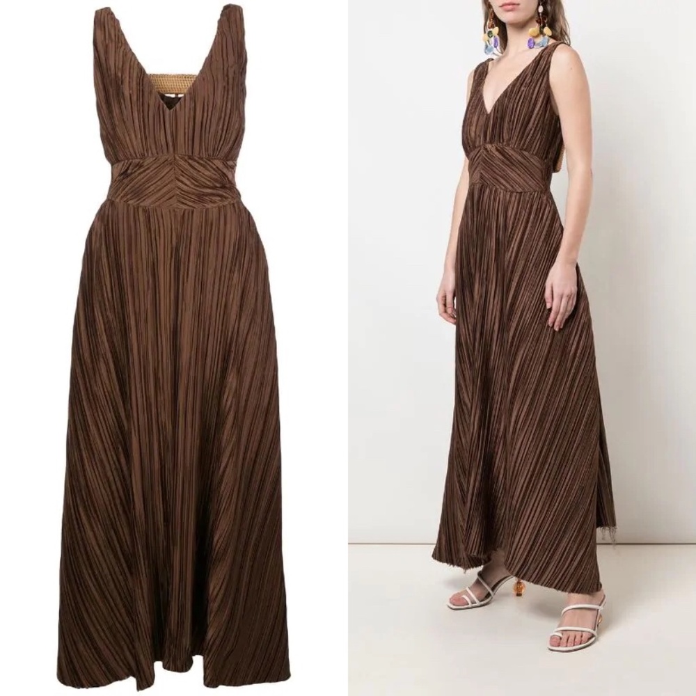 Cult Gaia - XS pleated buckle back dress. Angela rushed satin maxi. - Picture 5 of 10